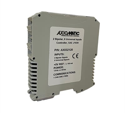 2 Bipolar Analog/Digital, 8 Universal Signal Inputs Controller, CAN (SAE J1939), 2 +5V Ref., DIN Rail Mount