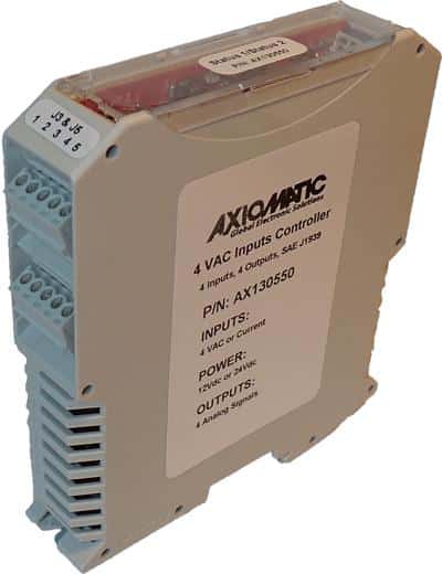 4 AC Voltage or Current Inputs, 4 Analog Outputs CAN Controllers, SAE J1939, DIN Rail Mount